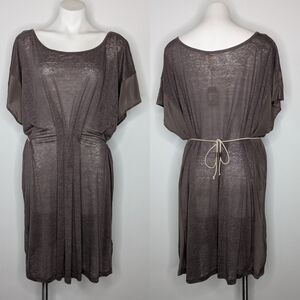 NWT Covet clay grey sheer linen tie back cover up comfortable lounge dress XL
